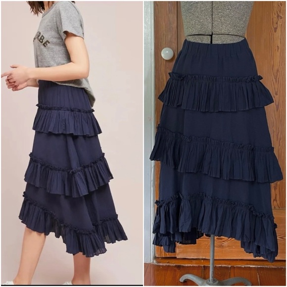Anthropologie Dresses & Skirts - Anthropologie Eri + Ali Avisa Tiered Ruffled Asymmetrical Midi Skirt  Sz Small
